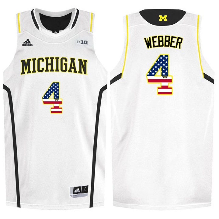 Michigan Wolverines Men's NCAA Chirs Webber #4 White USA Flag College Basketball Jersey LWV1649IN